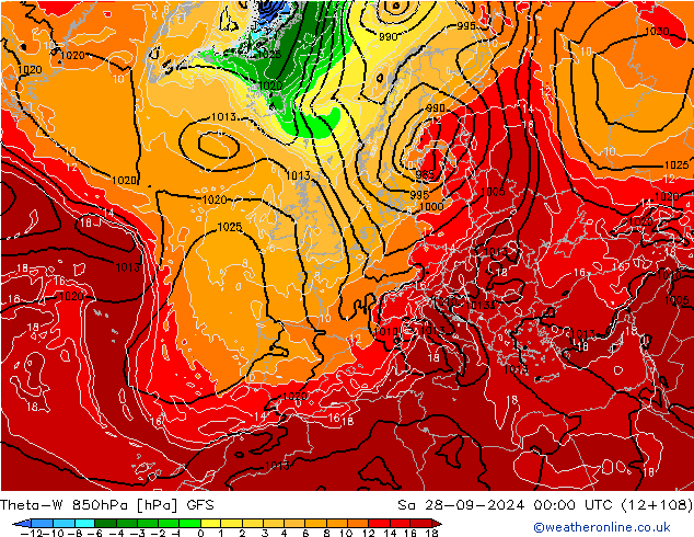 Theta-W 850hPa GFS sáb 28.09.2024 00 UTC