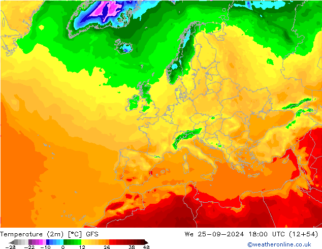 Sıcaklık Haritası (2m) GFS Çar 25.09.2024 18 UTC