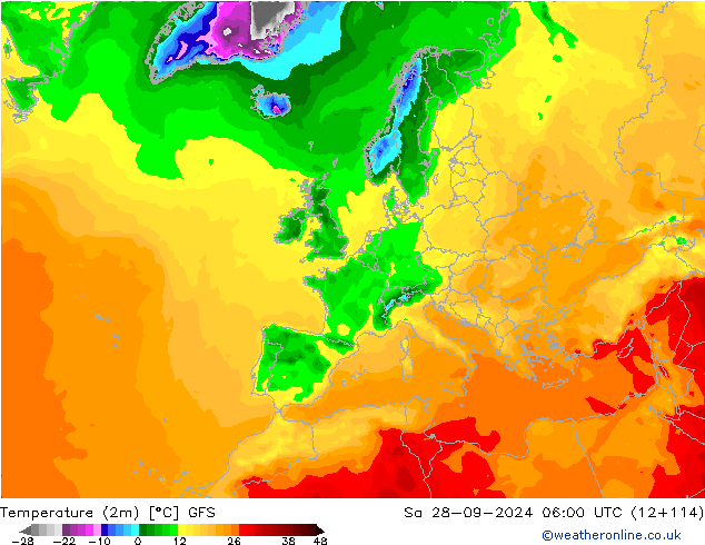 Sıcaklık Haritası (2m) GFS Cts 28.09.2024 06 UTC