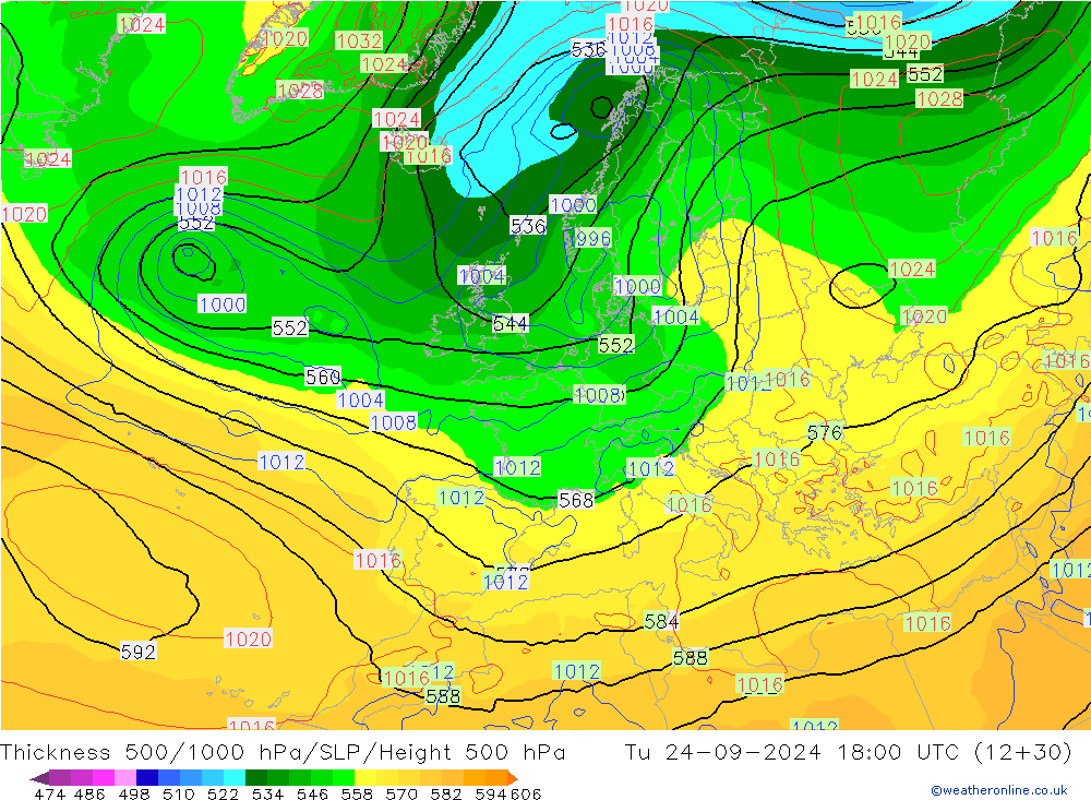 Thck 500-1000hPa GFS mar 24.09.2024 18 UTC