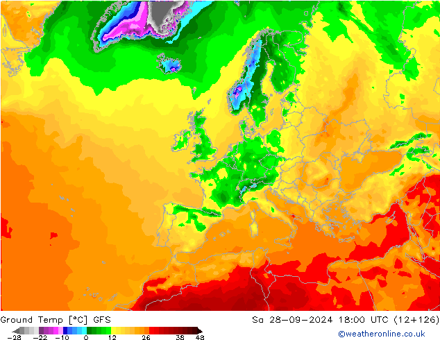 Temp. gruntu GFS so. 28.09.2024 18 UTC