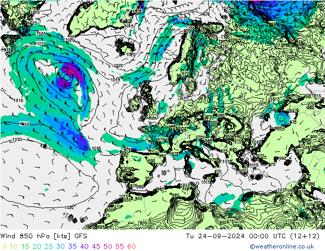 Vento 850 hPa GFS mar 24.09.2024 00 UTC