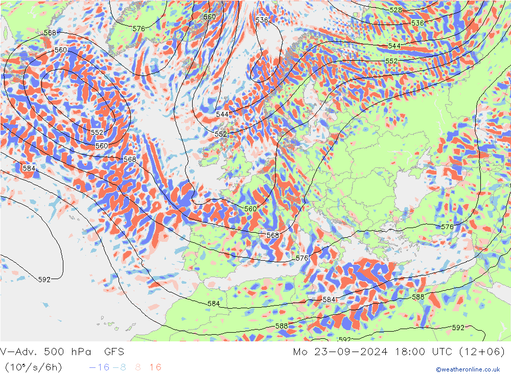 V-Adv. 500 hPa GFS lun 23.09.2024 18 UTC