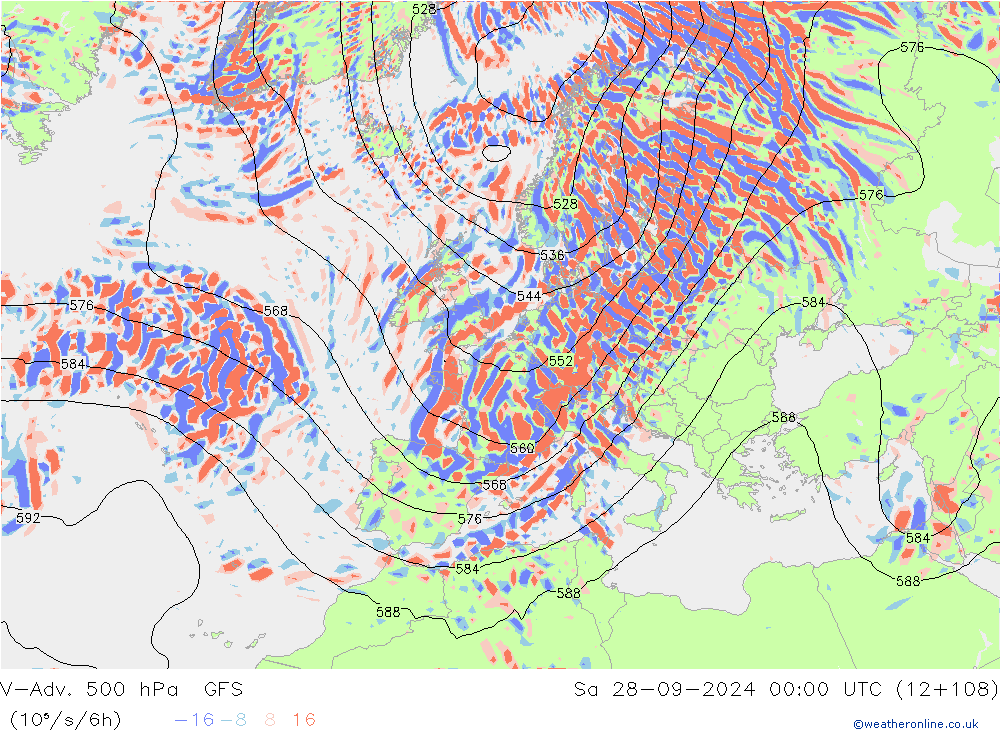 V-Adv. 500 hPa GFS Sa 28.09.2024 00 UTC