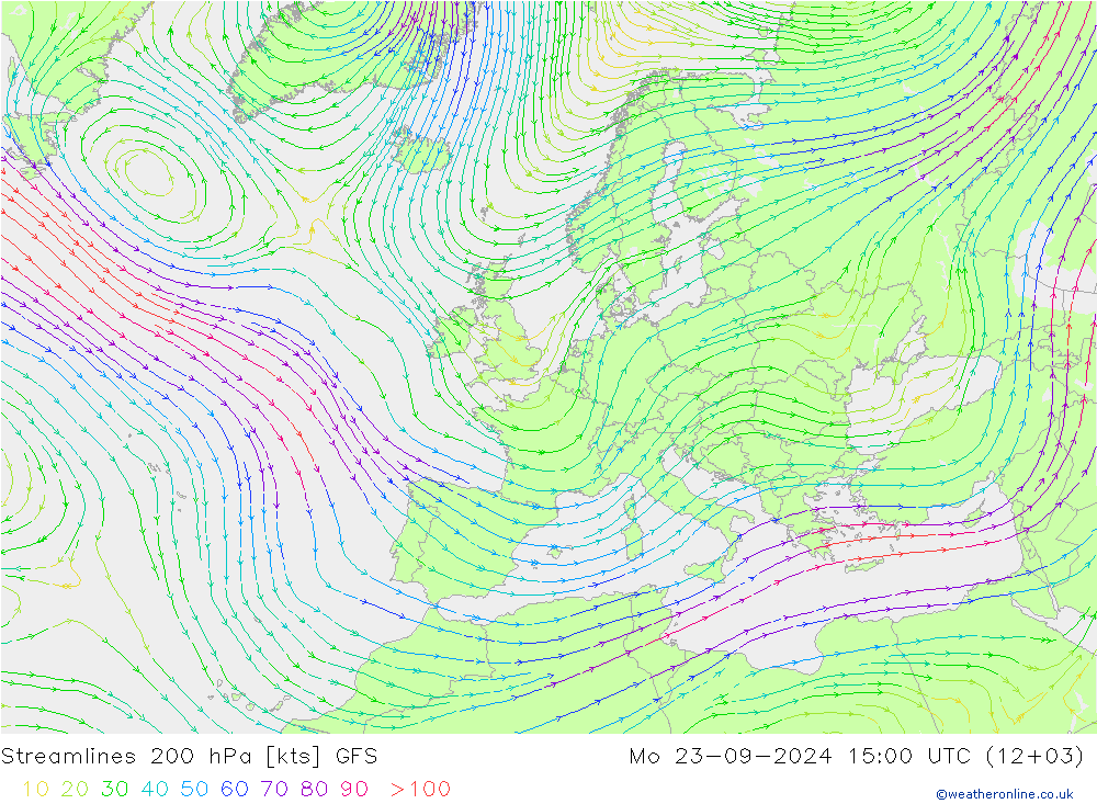 Streamlines 200 hPa GFS Mo 23.09.2024 15 UTC