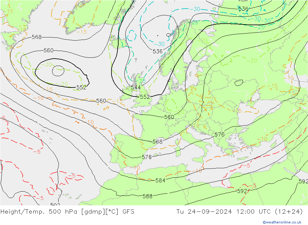 Height/Temp. 500 hPa GFS Tu 24.09.2024 12 UTC