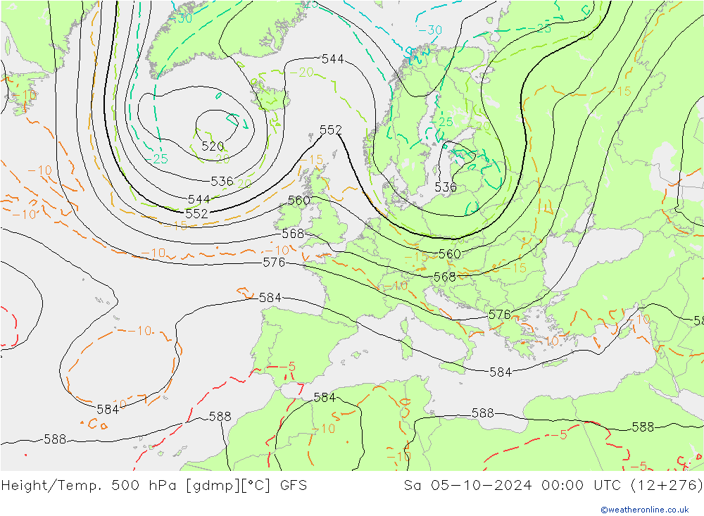 Height/Temp. 500 гПа GFS сб 05.10.2024 00 UTC