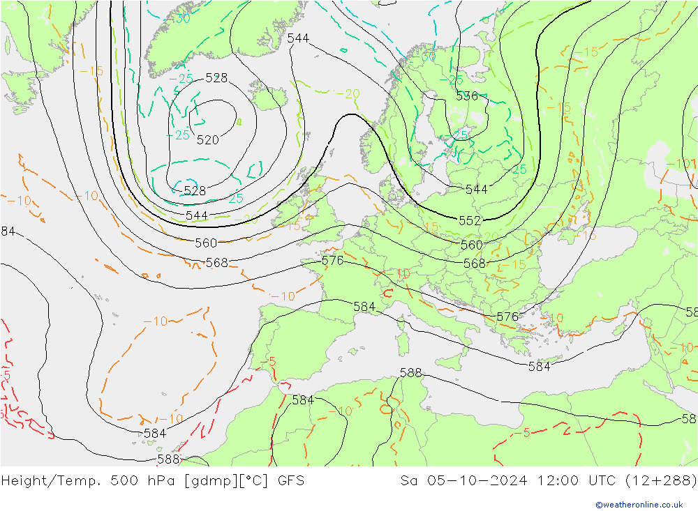 Yükseklik/Sıc. 500 hPa GFS Cts 05.10.2024 12 UTC