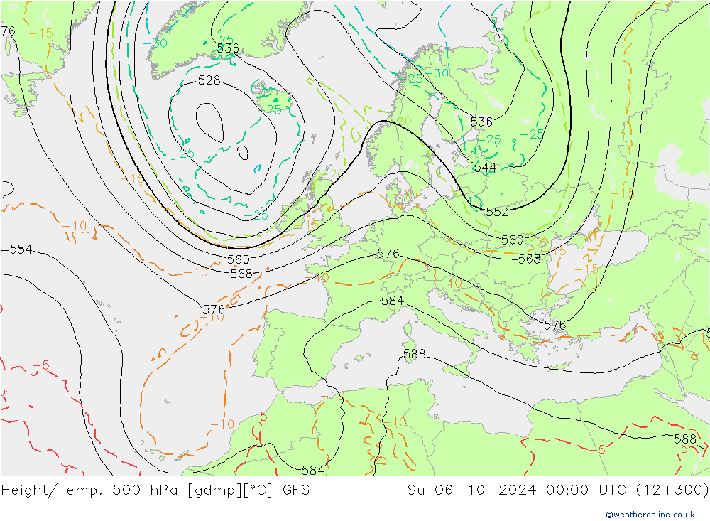 Height/Temp. 500 hPa GFS Su 06.10.2024 00 UTC