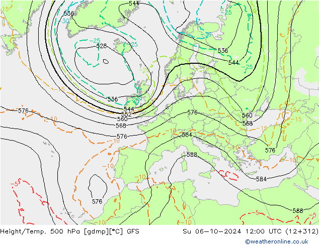 Height/Temp. 500 hPa GFS nie. 06.10.2024 12 UTC