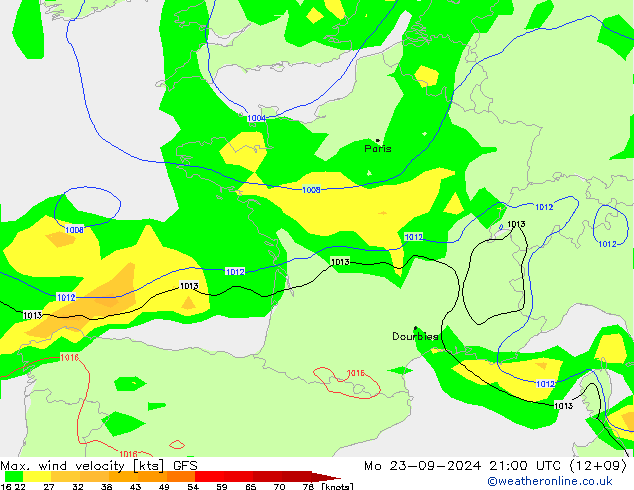 Max. wind velocity GFS Mo 23.09.2024 21 UTC