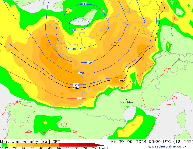 Max. wind velocity GFS Po 30.09.2024 06 UTC