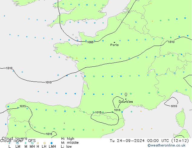 Cloud layer GFS Tu 24.09.2024 00 UTC