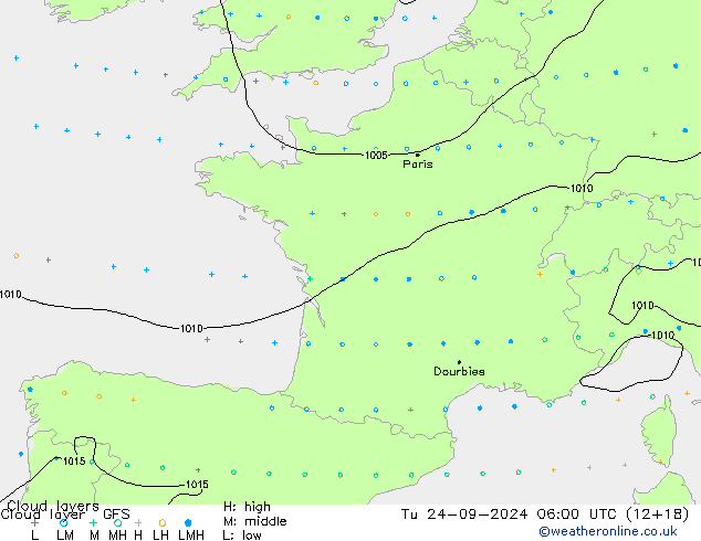 Cloud layer GFS Sa 24.09.2024 06 UTC