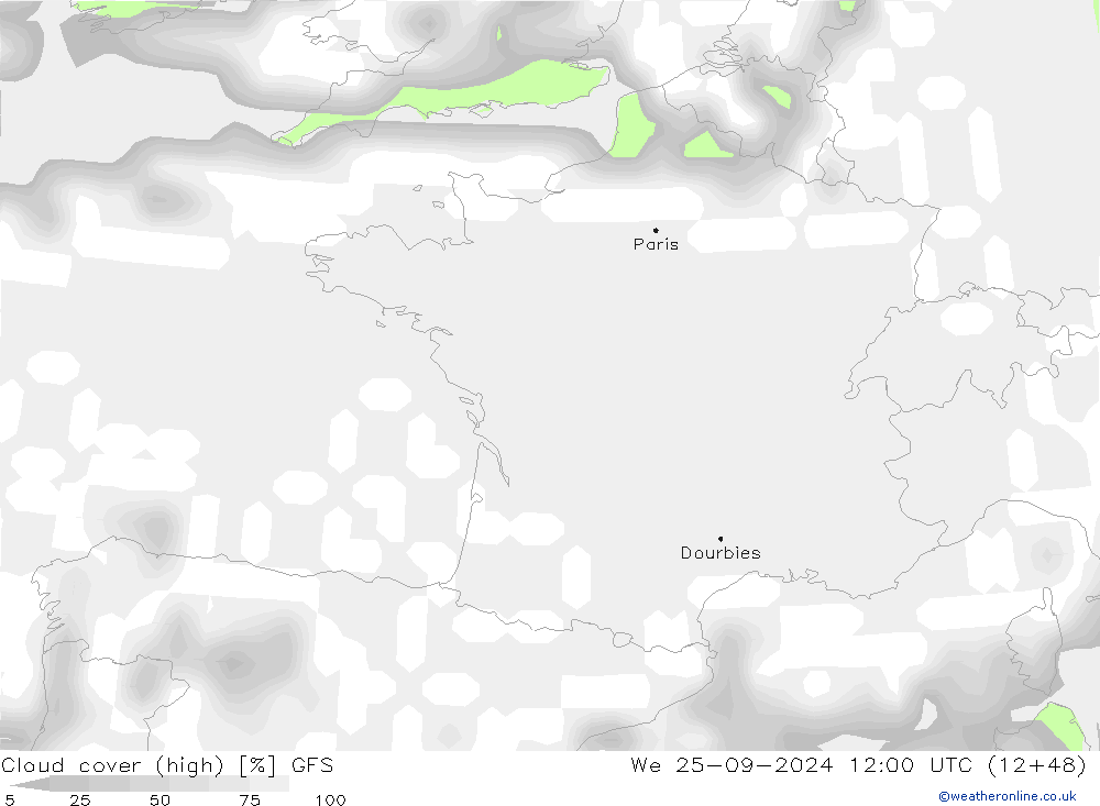 Bewolking (Hoog) GFS wo 25.09.2024 12 UTC