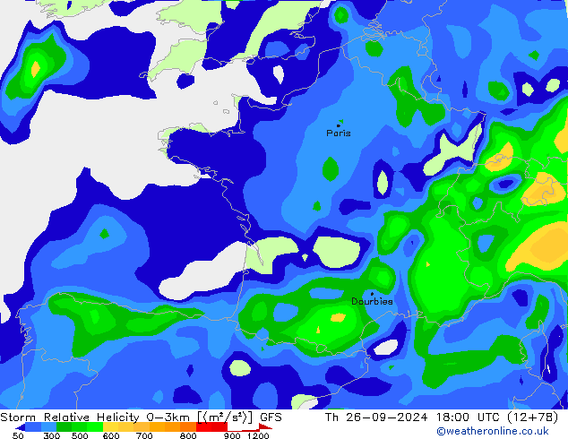 Storm Relative Helicity GFS чт 26.09.2024 18 UTC