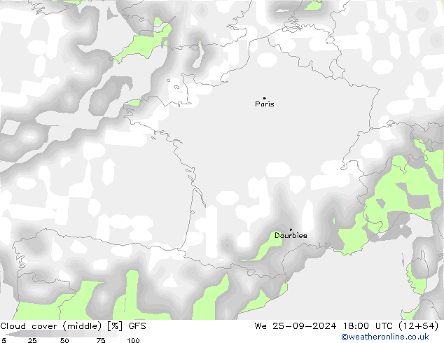 Cloud cover (middle) GFS We 25.09.2024 18 UTC