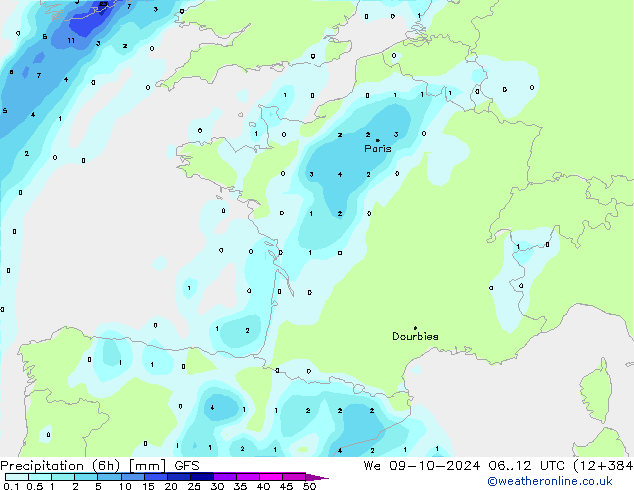 Z500/Rain (+SLP)/Z850 GFS We 09.10.2024 12 UTC