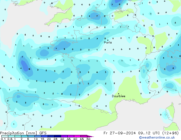 Precipitación GFS vie 27.09.2024 12 UTC