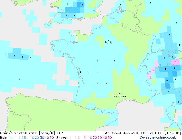 Rain/Snowfall rate GFS Mo 23.09.2024 18 UTC