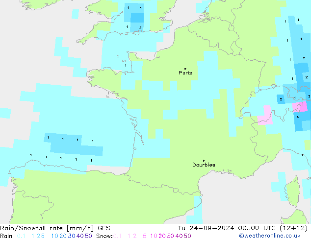 Rain/Snowfall rate GFS mar 24.09.2024 00 UTC