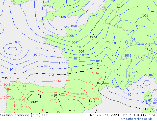 Luchtdruk (Grond) GFS ma 23.09.2024 18 UTC