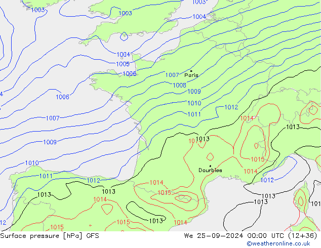 Surface pressure GFS We 25.09.2024 00 UTC