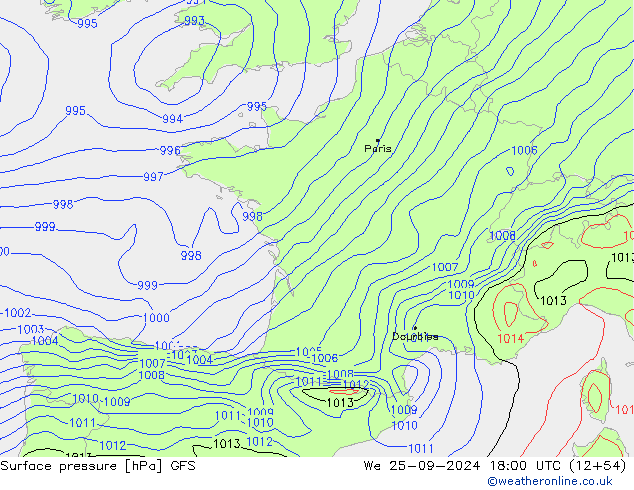 приземное давление GFS ср 25.09.2024 18 UTC