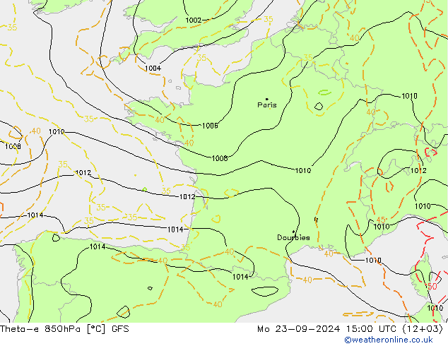 Theta-e 850hPa GFS lun 23.09.2024 15 UTC