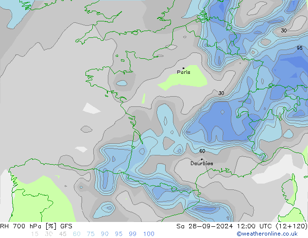 RH 700 hPa GFS sab 28.09.2024 12 UTC