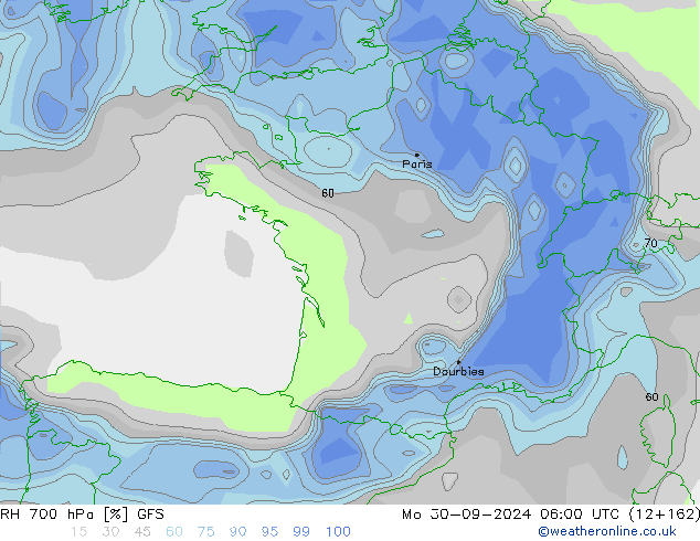 RH 700 hPa GFS Seg 30.09.2024 06 UTC