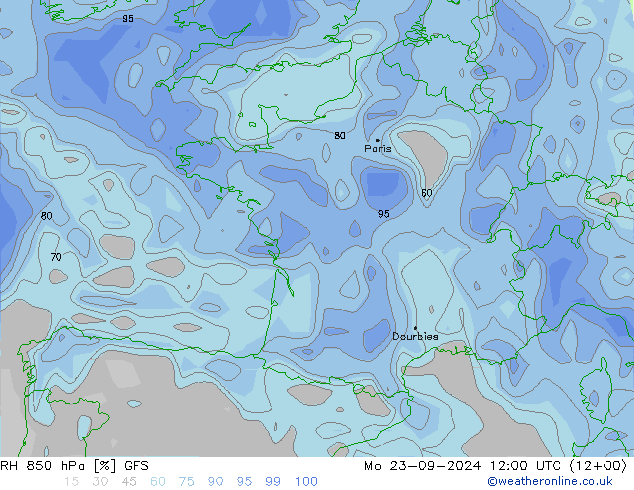 RH 850 hPa GFS Mo 23.09.2024 12 UTC