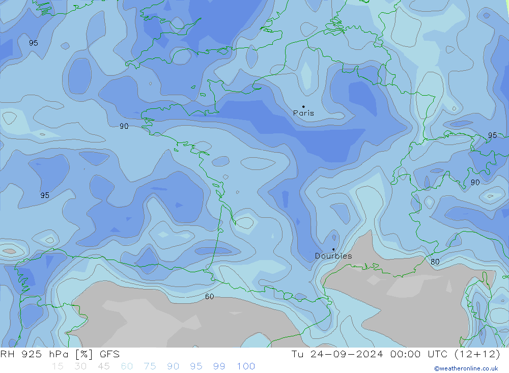 RH 925 hPa GFS Tu 24.09.2024 00 UTC