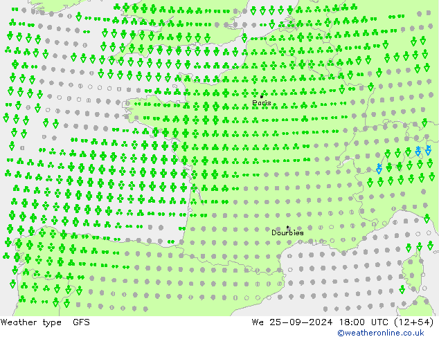 Tipo di precipitazione GFS mer 25.09.2024 18 UTC