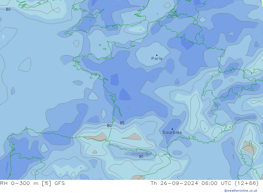 RH 0-300 m GFS Th 26.09.2024 06 UTC