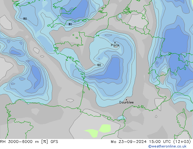 RH 3000-6000 m GFS Mo 23.09.2024 15 UTC