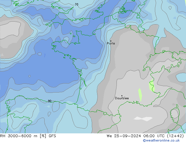 RH 3000-6000 m GFS ср 25.09.2024 06 UTC