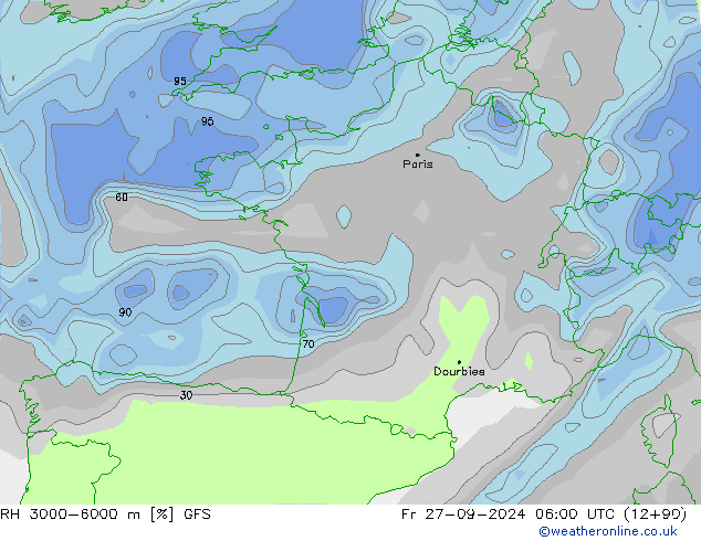 RH 3000-6000 m GFS Fr 27.09.2024 06 UTC