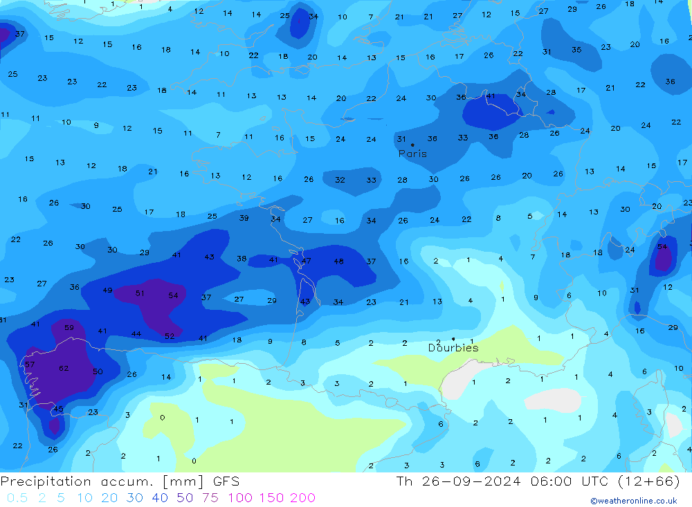 Totale neerslag GFS do 26.09.2024 06 UTC