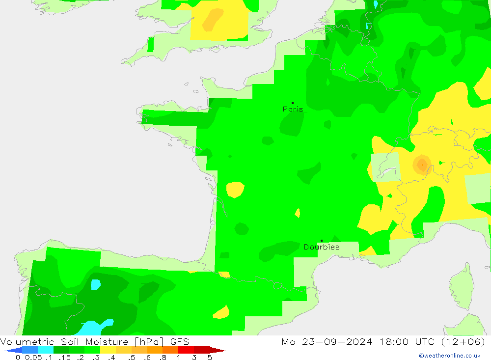 Volumetric Soil Moisture GFS lun 23.09.2024 18 UTC