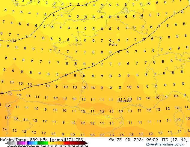 Z500/Rain (+SLP)/Z850 GFS We 25.09.2024 06 UTC