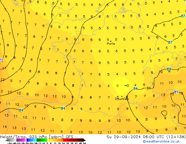 Height/Temp. 925 hPa GFS Ne 29.09.2024 06 UTC