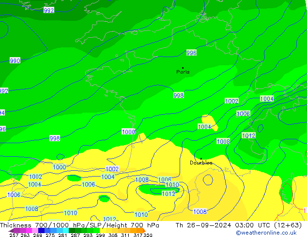 Thck 700-1000 hPa GFS Qui 26.09.2024 03 UTC