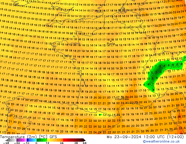 Temperature (2m) GFS Mo 23.09.2024 12 UTC