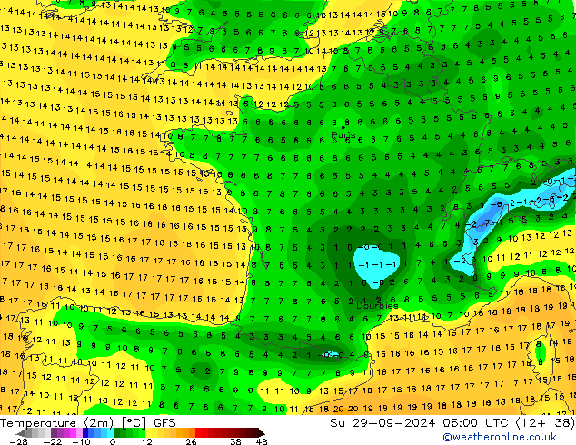 Temperatura (2m) GFS dom 29.09.2024 06 UTC