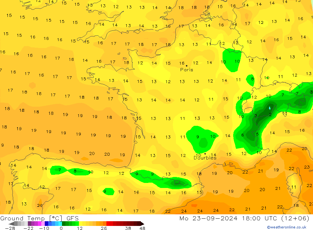 Ground Temp GFS Mo 23.09.2024 18 UTC