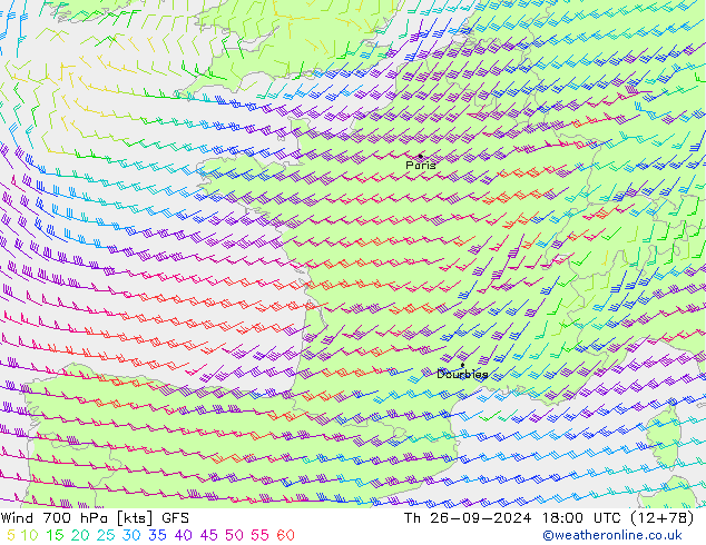 Wind 700 hPa GFS Th 26.09.2024 18 UTC