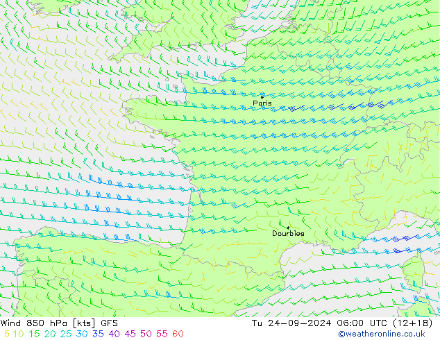 Vento 850 hPa GFS Ter 24.09.2024 06 UTC