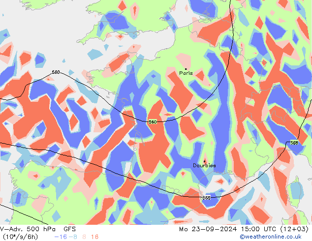 V-Adv. 500 hPa GFS Mo 23.09.2024 15 UTC