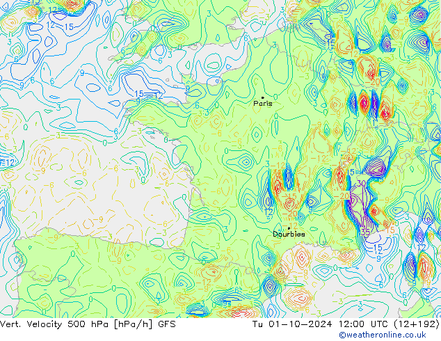 Vert. Velocity 500 hPa GFS Tu 01.10.2024 12 UTC